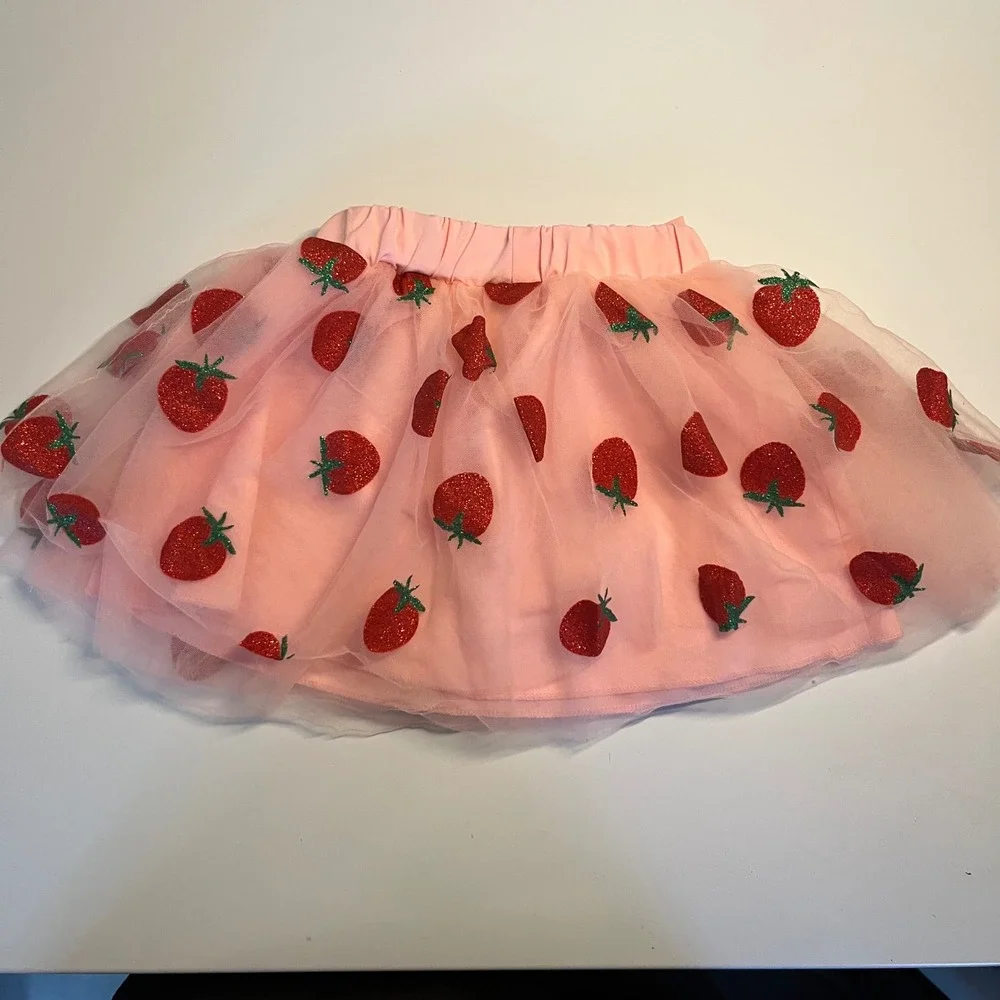 Pink Strawberry Glitter Tulle Tutu Skirt with Bow Baby Girls 6-12 Months - 108